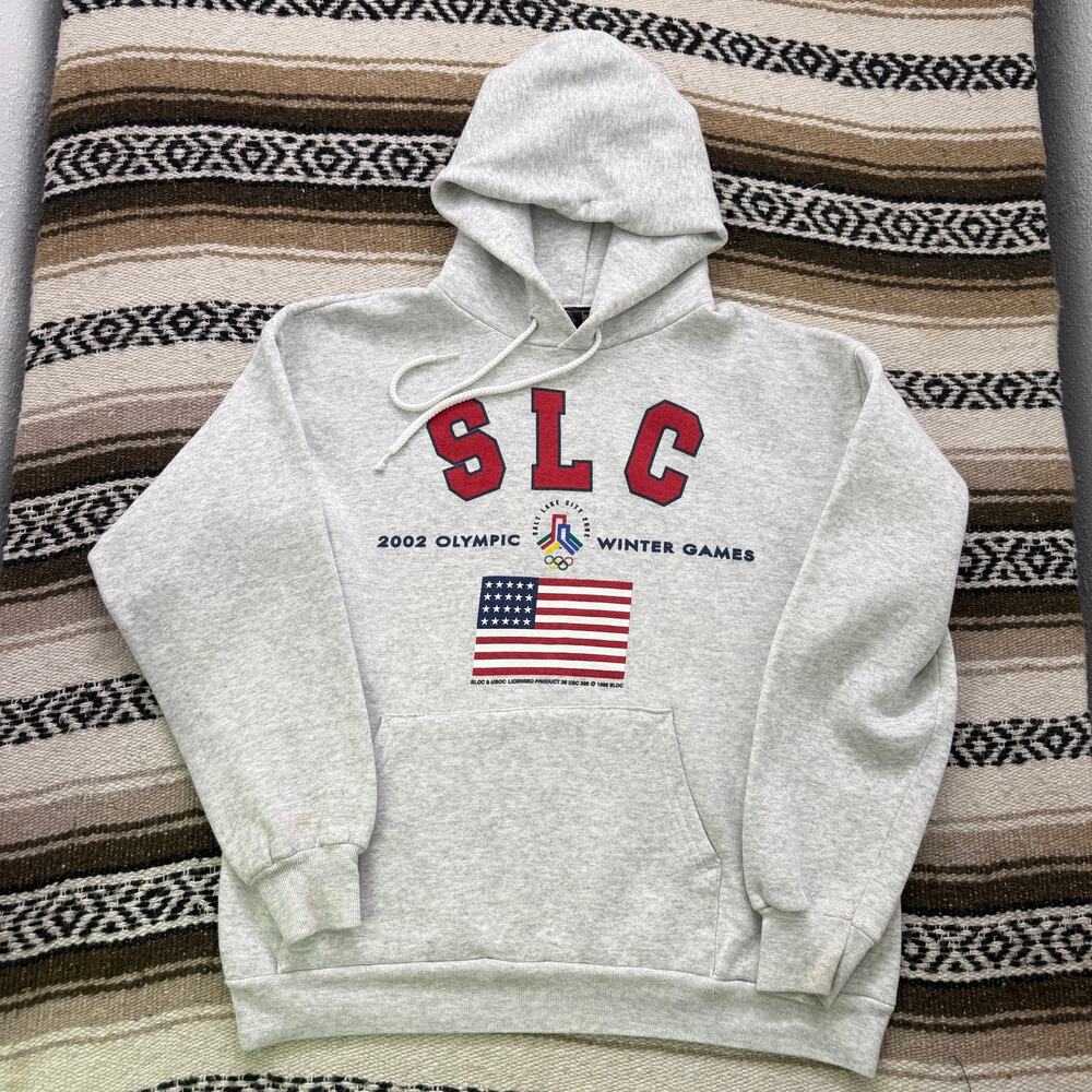 Vintage 2002 Salt Lake City Winter Olympics Gray Hoodie Pullover Sweatshirt Sz M
